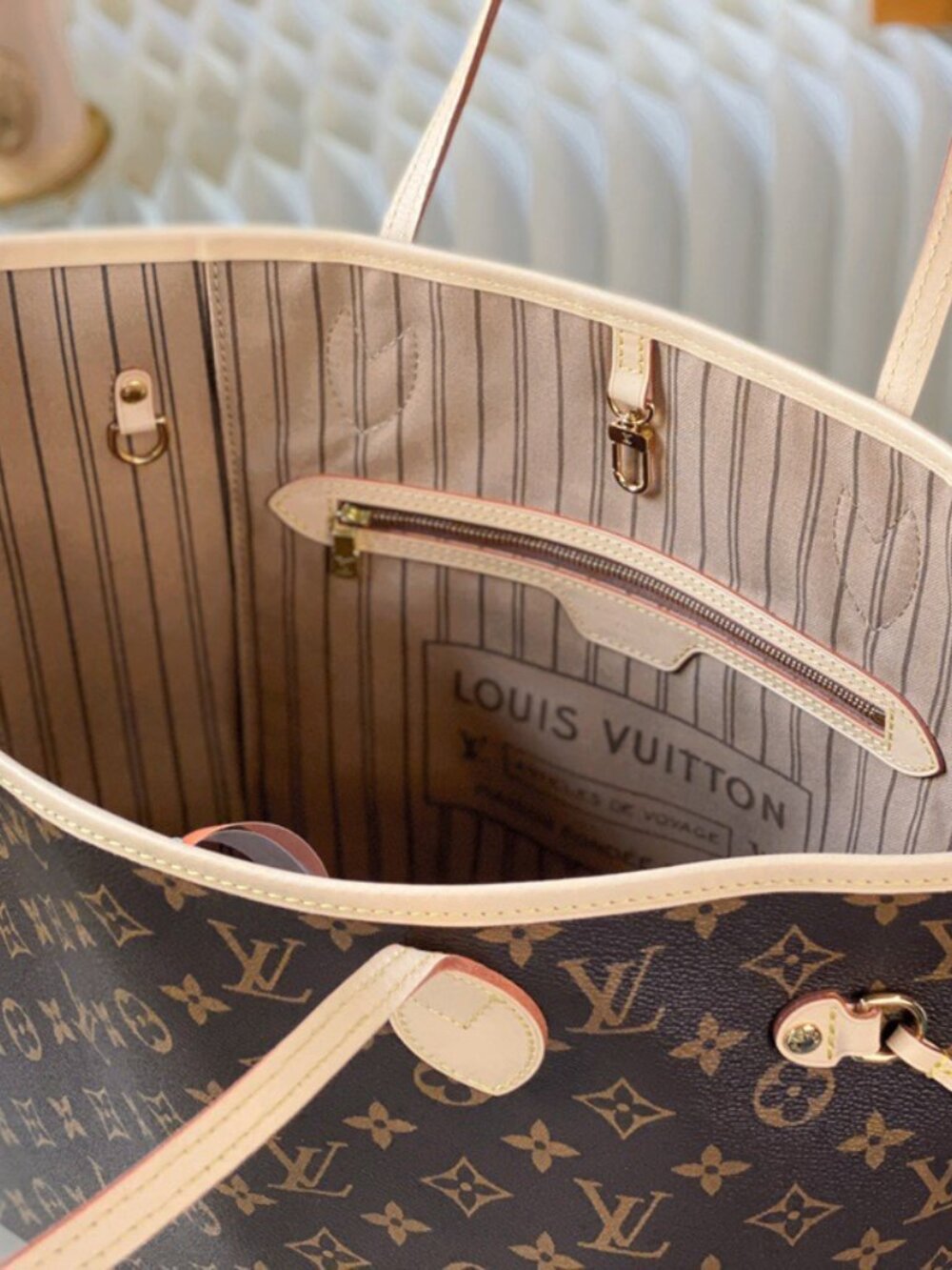 🌸 Louis Vuitton Neverfull MM Monogram Beige - Picture 8 of 10
